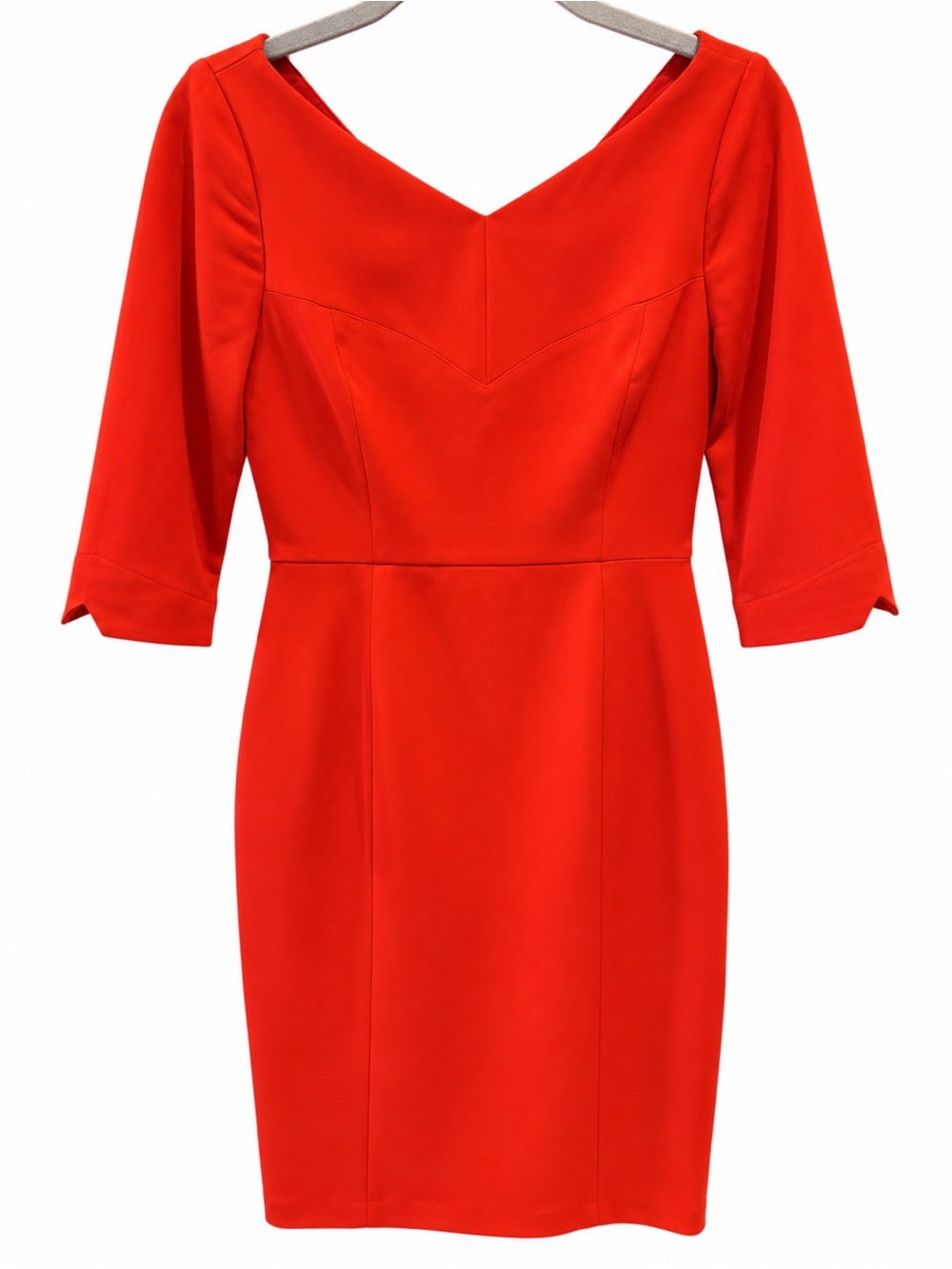 Black Halo Vibrant Red V-Neck Sheath Dress with Three-Quarter Sleeves